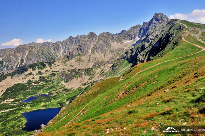 Widok z Kasprowego Wierchu na Czerwone Stawki - Liliowe. Na wprost szlak na Świnice. Widok z Kasprowego Wierchu na Czerwone Stawki - Liliowe. Na wprost szlak na Świnice.